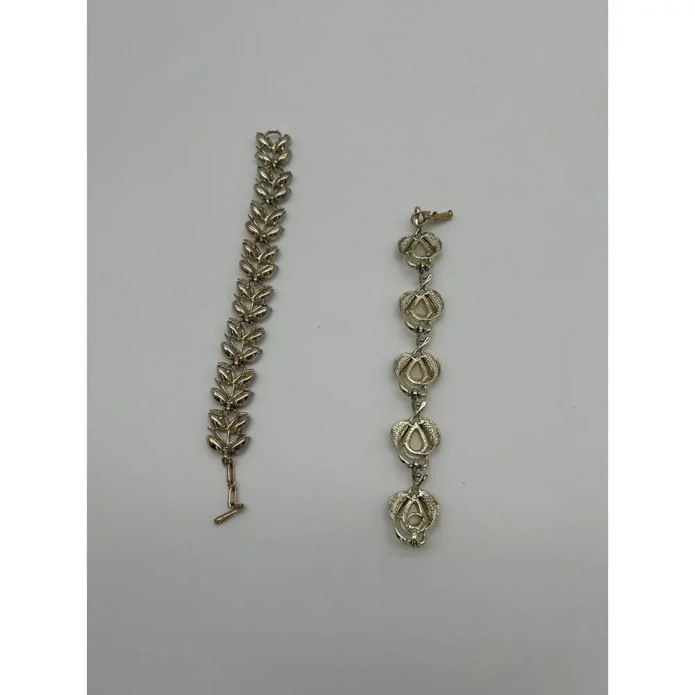 Vintage Signed STAR & CORO Rhinestone Bracelets Leaf & Cabochon Link Jewelry Lot